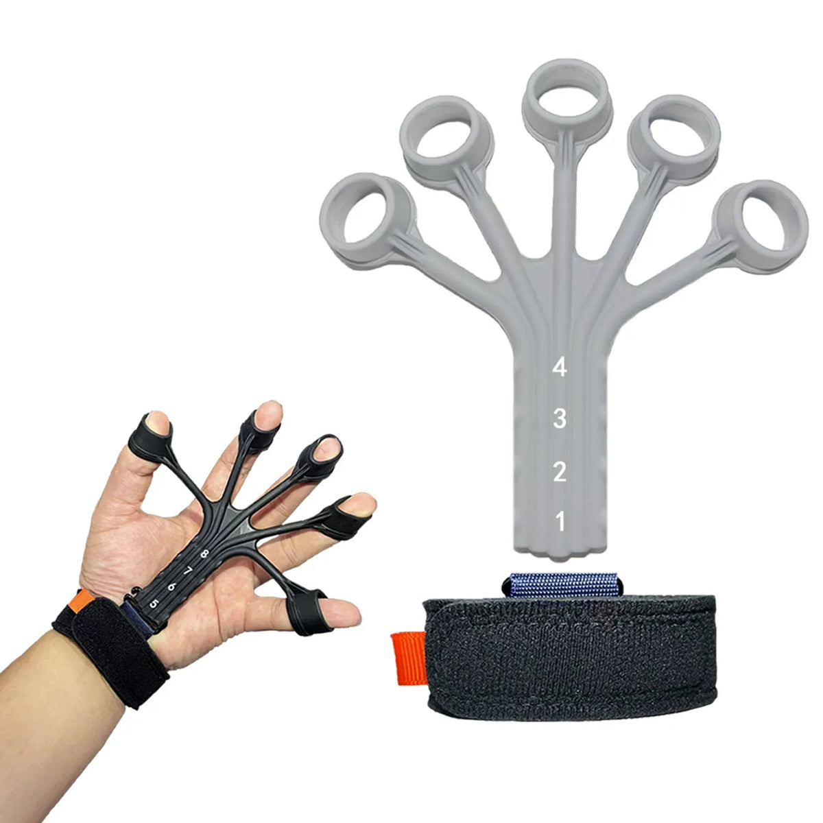 Silicone finger flexion and extension trainer with abdominal tensor function and adjusting belt