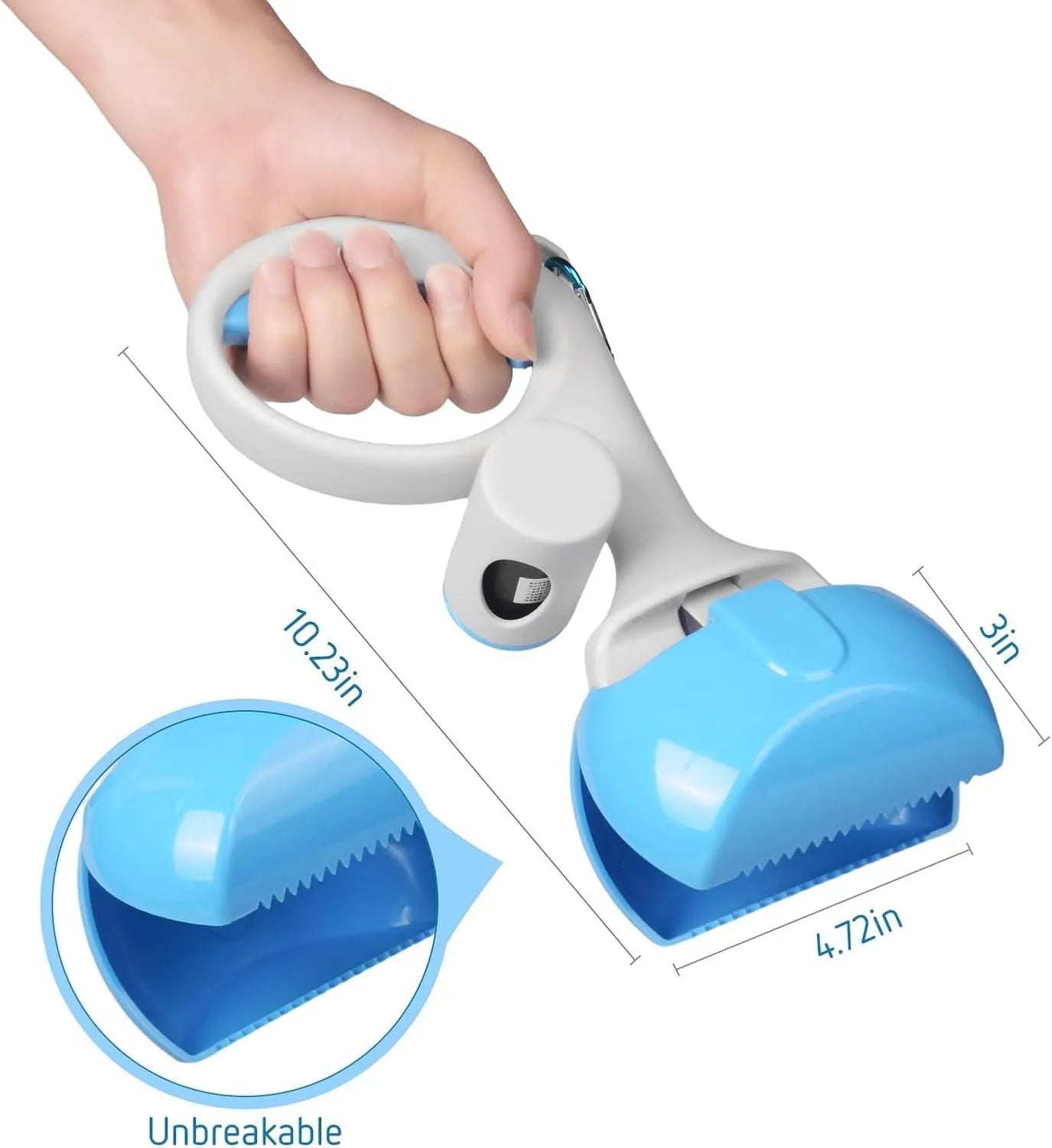 ABS plastic pet pooper scooper with built-in trash bag holder in four colour options