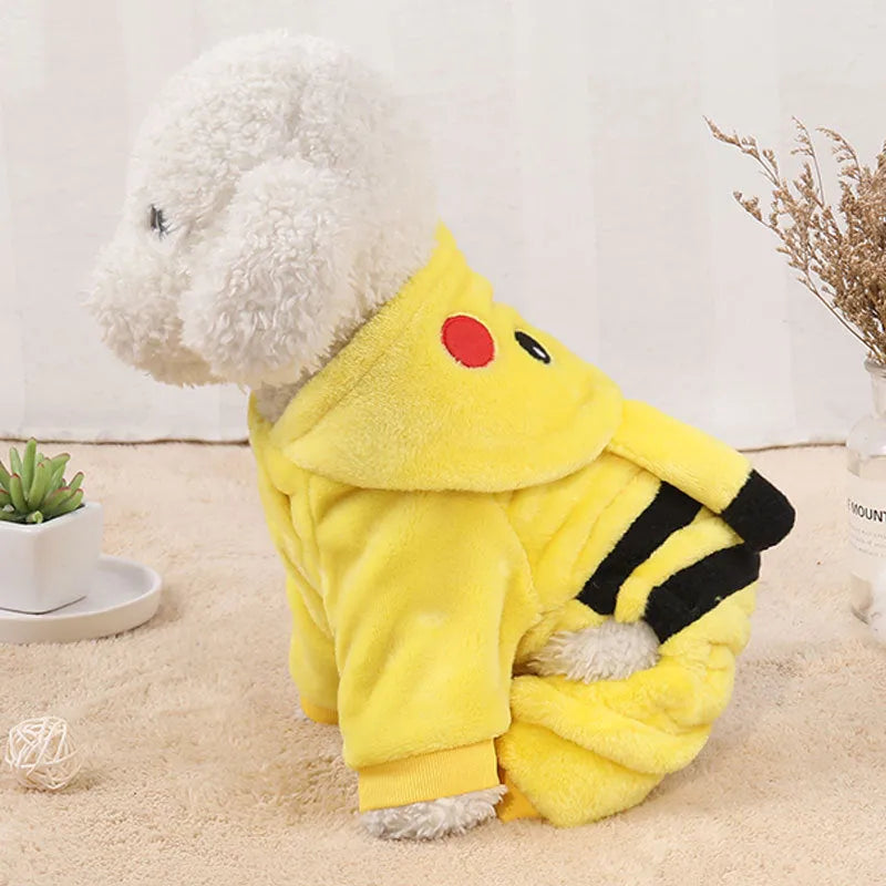 A cat or small dog wearing a soft fleece hoodie zip-up coat in a cartoon style.