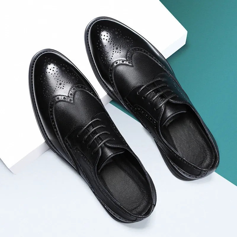 Men's black and brown brogue shoes in business style with PU leather construction
