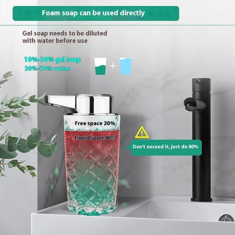 Automatic soap dispenser with silver finish and Type-C charging port