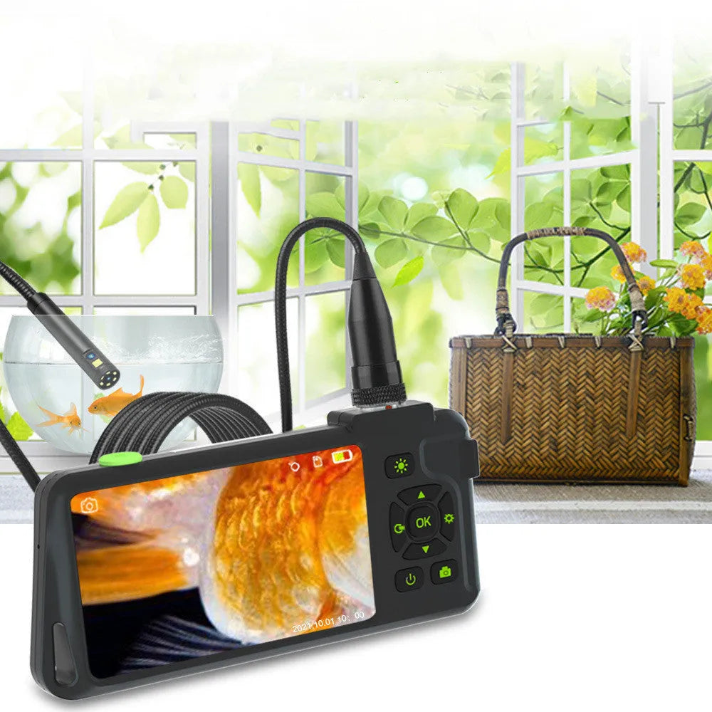 Handheld industrial endoscope with 4.5-inch screen and 5.5mm dual lens probe for automotive inspection