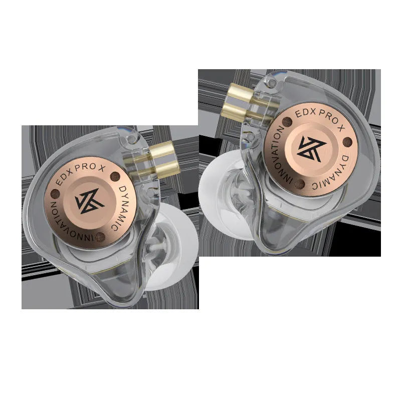 Transparent gray wired in-ear headset with microphone and controller, L-curved plug, simple style