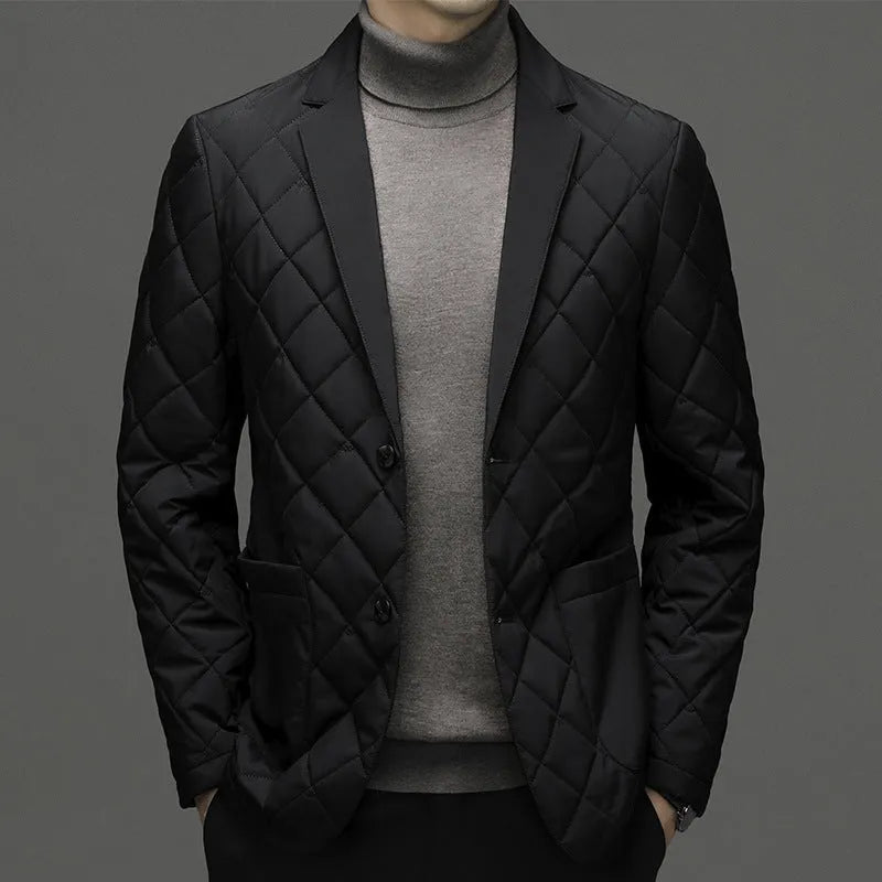 Men's black lapel winter jacket cardigan with side seam pockets