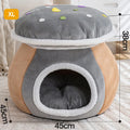 Mushroom-shaped plush cat nest bed in grey, pink or purple colours showing thermal texture