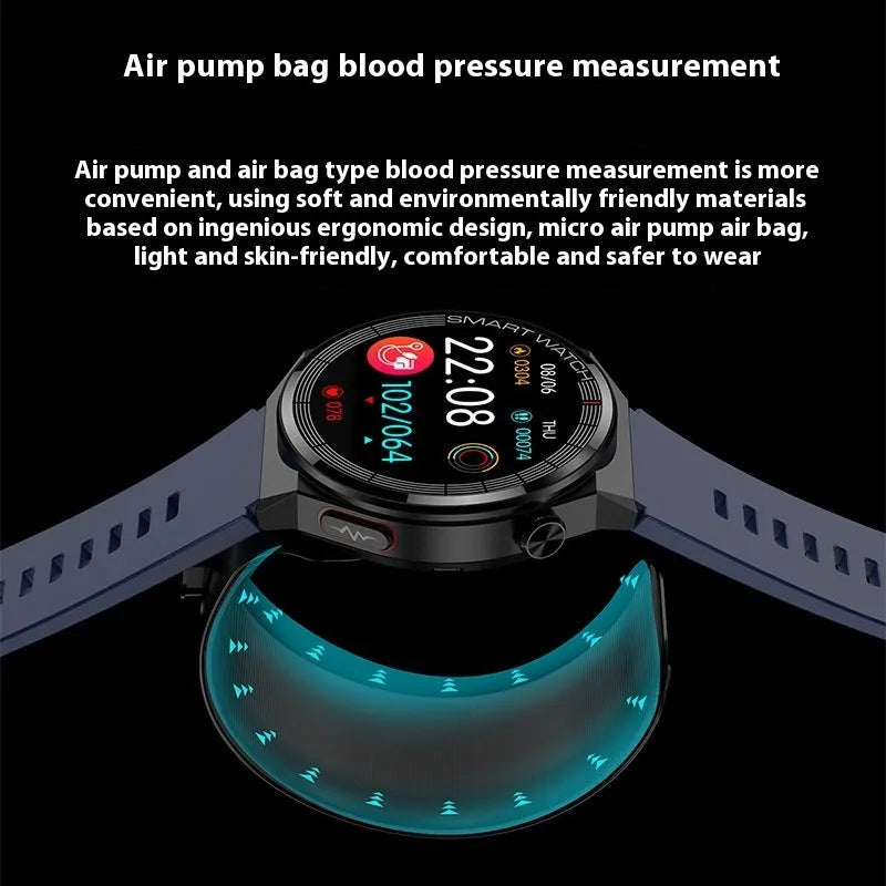 Black blue and red touch screen smart watch with blood pressure voice broadcast, heart rate and blood oxygen monitoring