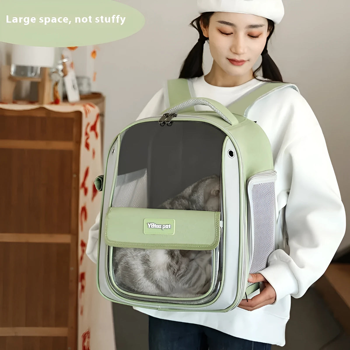 Large capacity breathable cat bag in Grey made from lightweight Oxford fabric for pet travel