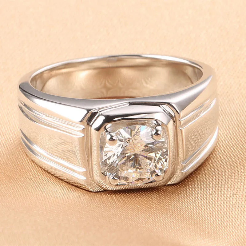 Sterling silver gold-plated ring with circular mosaic-style stone, insert drill setting, sizes 16-26, high carbon or Mo SangShi.