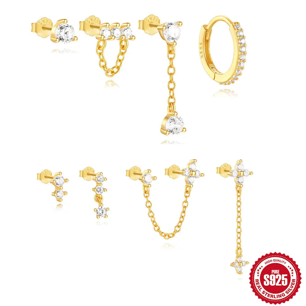 S925 sterling silver clover petal earrings with electroplated gold finish and geometric design