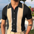 Men's short sleeve polo shirt with lapel collar and contrast colour knit, available in black or green.