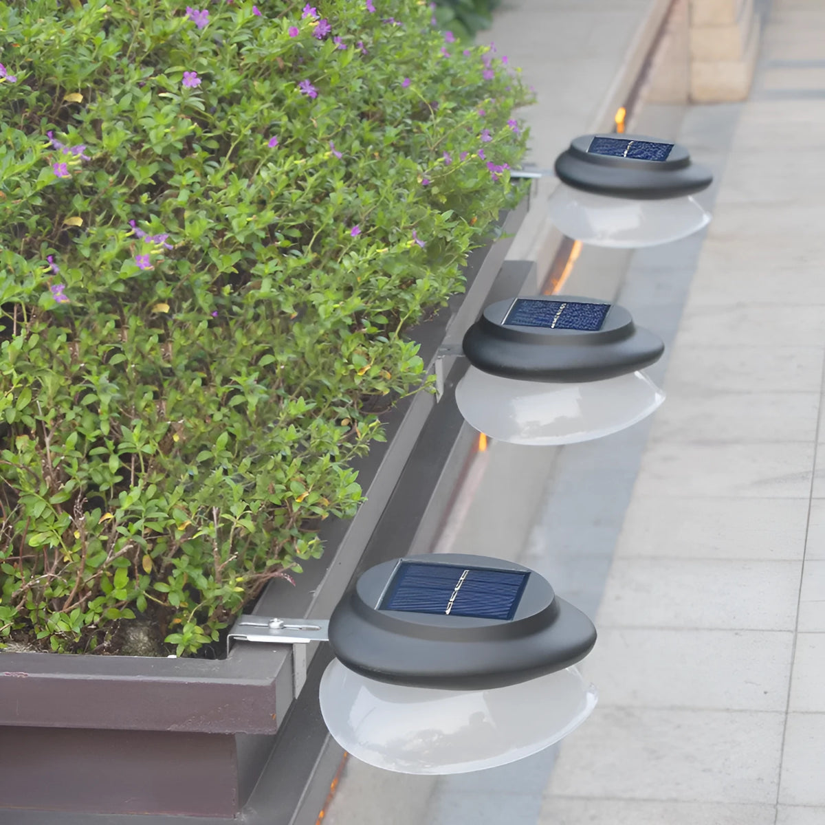 Solar-powered garden fence wall lamp with 9 LED lights in black or white shell options
