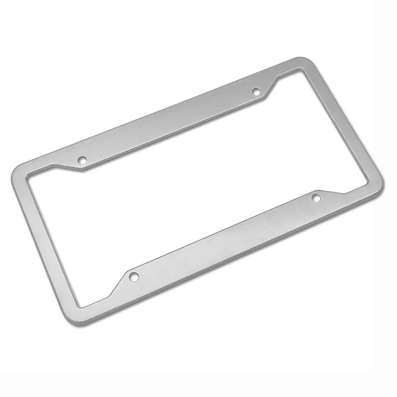 Aluminum alloy license plate frame in four colour options showing dimensions