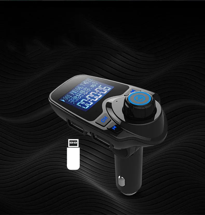 Black G7 car Bluetooth FM transmitter with USB port and memory card slot for hands-free calling and music streaming