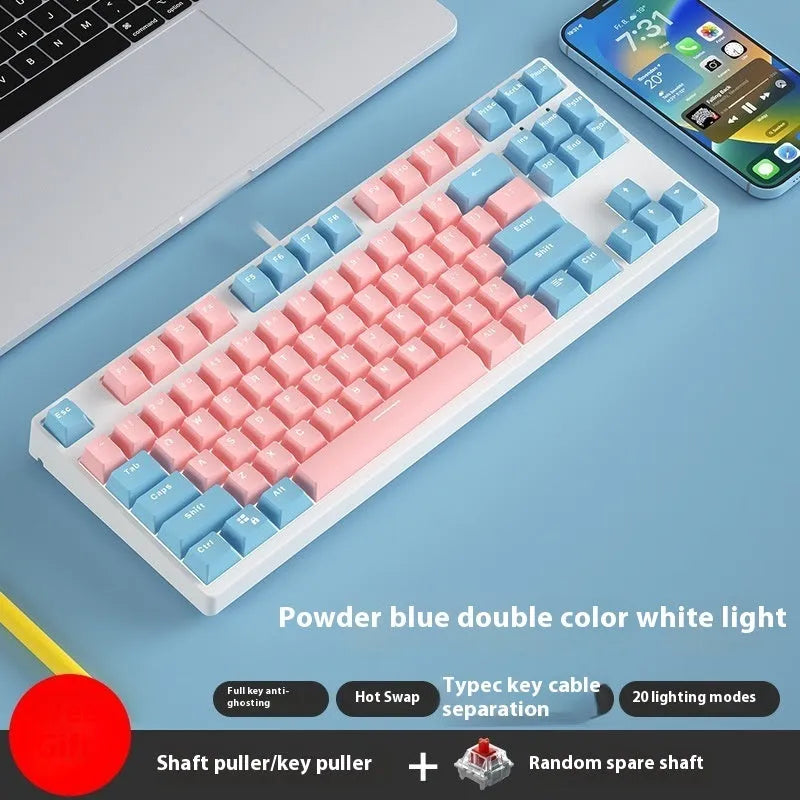 87-key mechanical gaming keyboard with dual-colour backlighting and hot-swappable switches