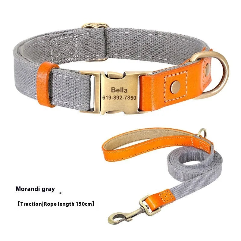 Small dog mohair collar and lead set with detachable neck ring in mo landi green with white lettering.