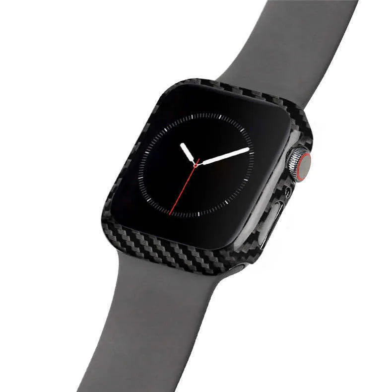 Black leather half wrap case with carbon fiber texture for 44mm Apple Watch 4