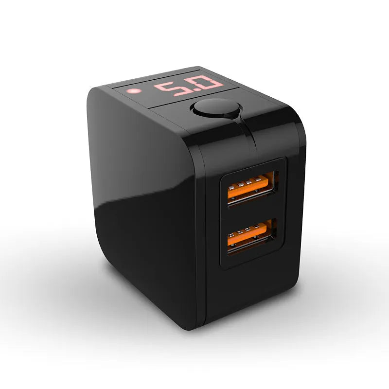 5V2.4A dual USB fast travel charger with digital display in black, white, or red colours