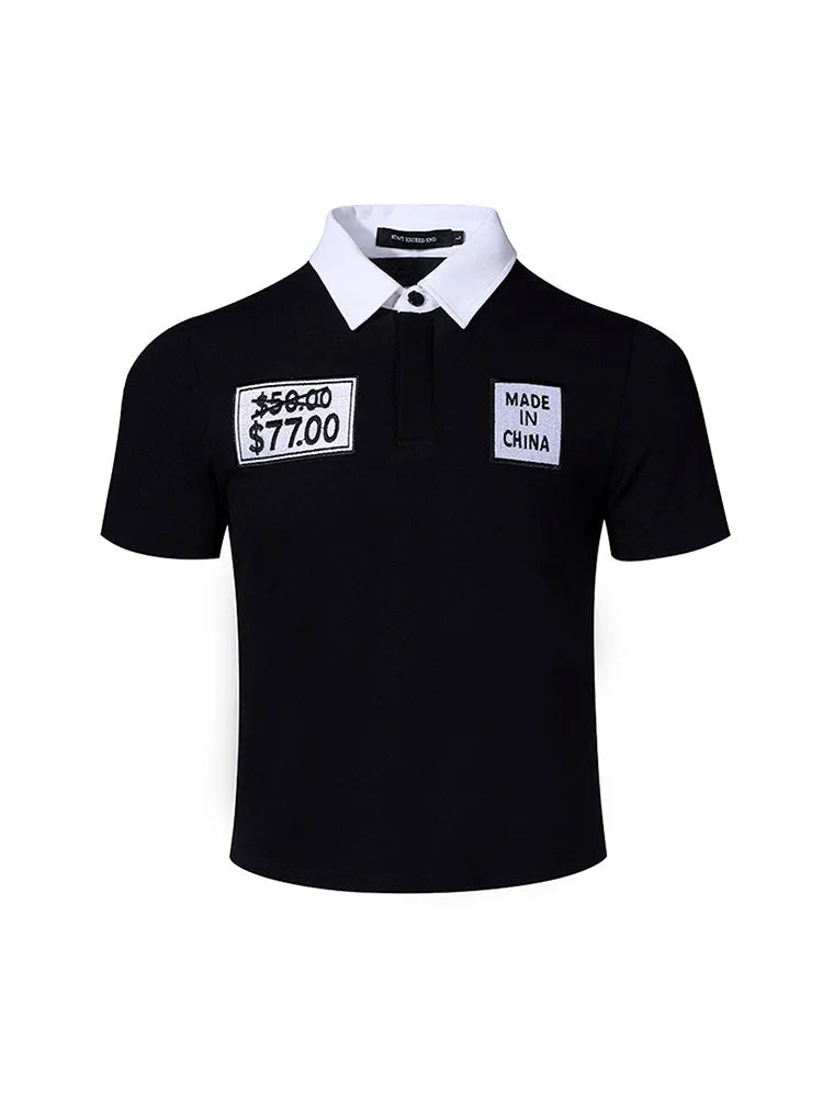 Men's slim fit short sleeve polo shirt with embroidery hat detail, black, summer casual top, sizes M L XL.