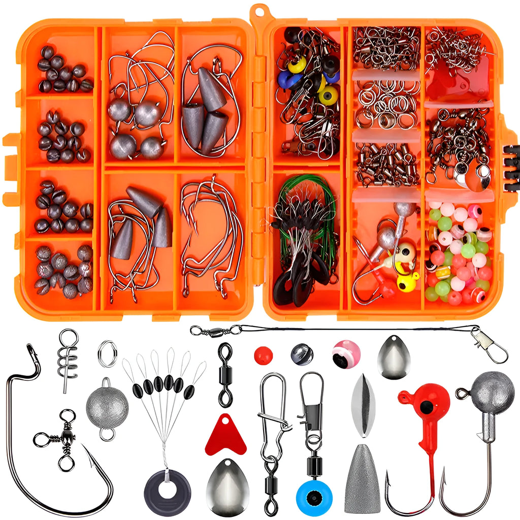 Weihe 257-piece fishing lure accessory kit in ABS storage box for Texas and sea fishing