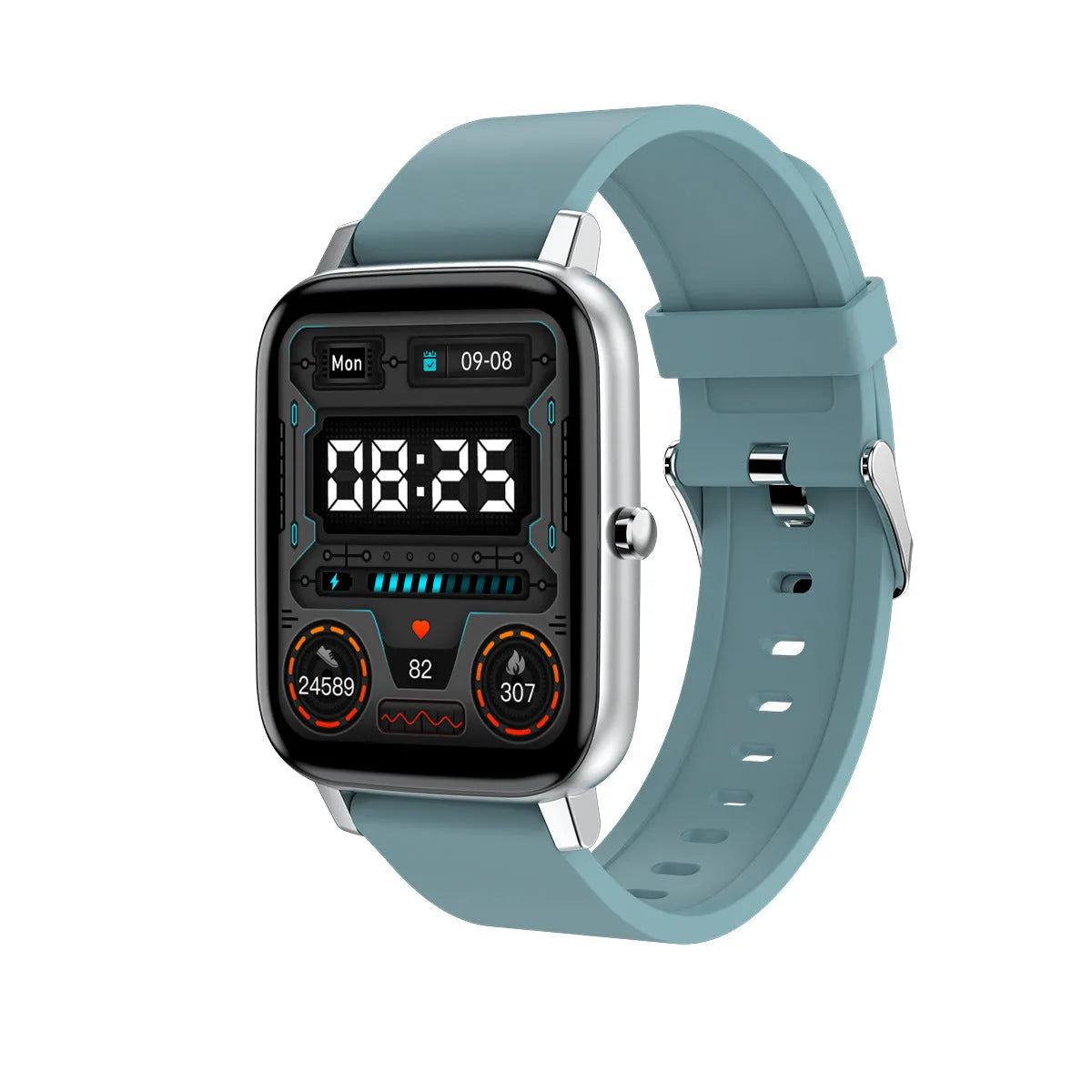 H80 sports smart watch with black silicone strap showing ECG and blood oxygen monitoring on screen