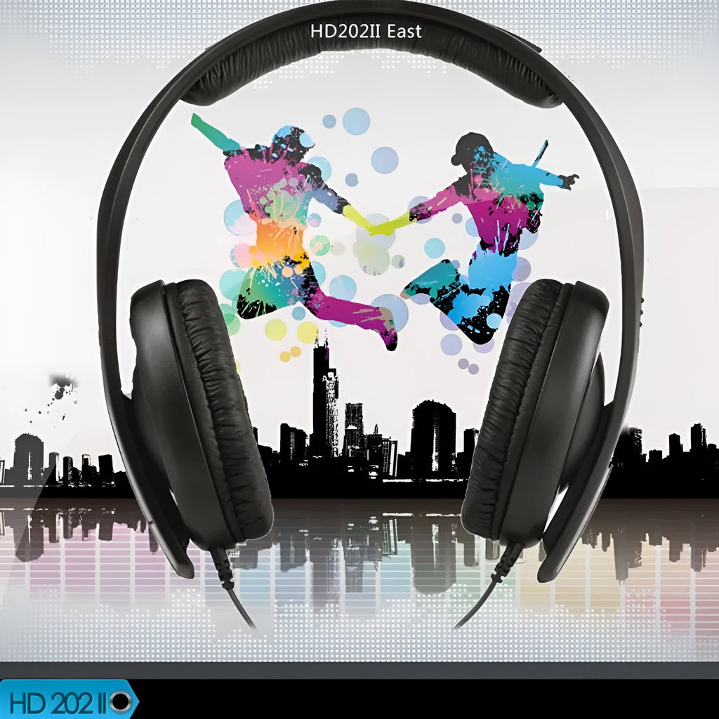 Black head mounted stereo headphones with 40mm speakers and 3.5mm plug