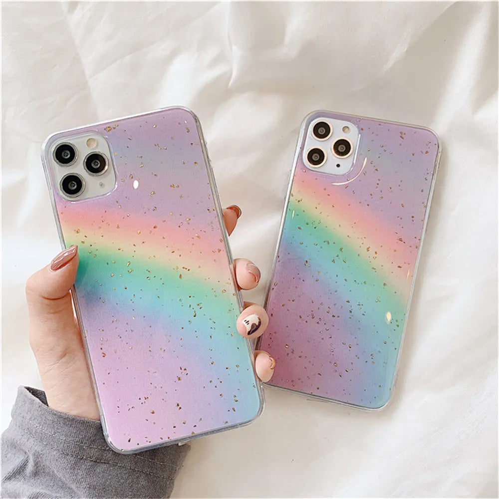 Rainbow gradient phone case with stripe patterns for iPhone models