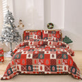 Christmas red plaid pattern bedding three-piece set showing quilt cover and pillowcases with sanded weave texture