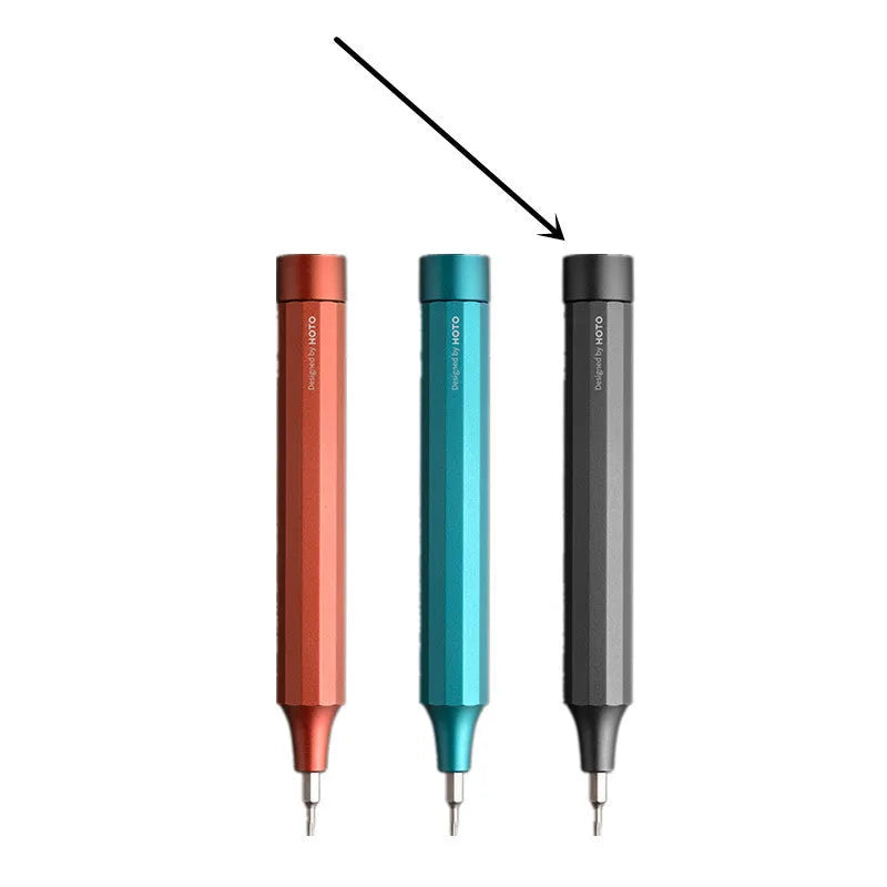 24-in-1 electronics repair screwdriver set with aluminium handle in black, grey, or red, showing magnetic bit storage.