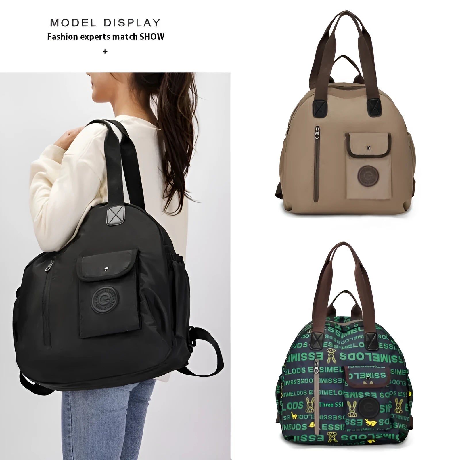 Outdoor lightweight large capacity nylon backpack in black, khaki, or green letter rabbit colours