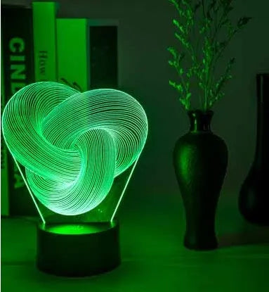 3D abstract acrylic LED night light with ABS base, USB cable, seven colours, and optional remote control