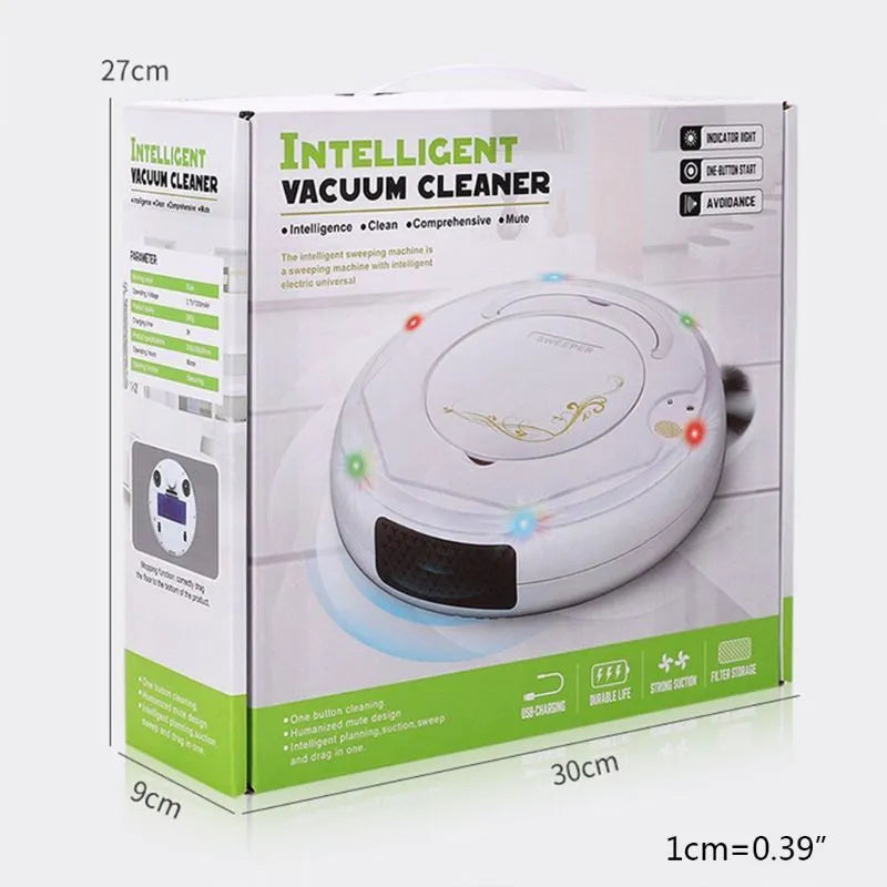 Lazy Smart robot floor sweeper vacuum cleaner in blue colour on a hard tile floor.