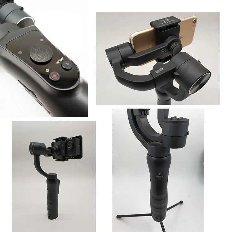 Black 3-axis mobile phone stabilizer gimbal for smartphones up to 6.5 inches