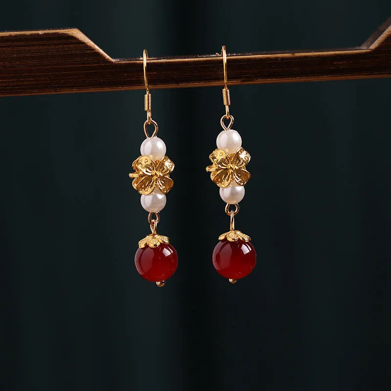Geometric retro alloy earrings with electroplated finish for traditional Han cheongsam outfits