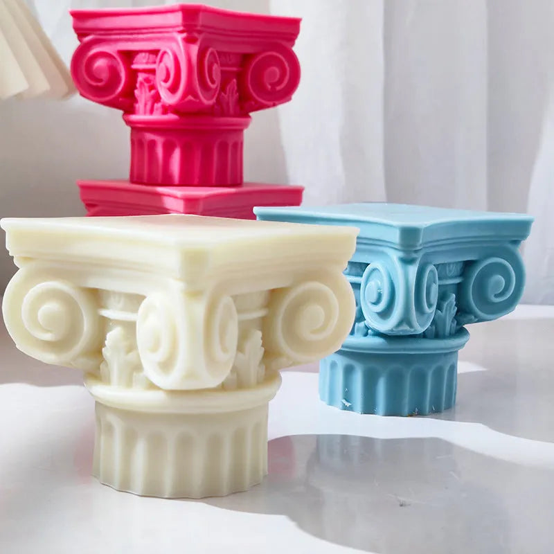 Silicone Roman pillar candle mold with irregular column design for multiple creative applications