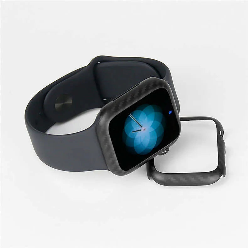 Black leather half wrap case with carbon fiber texture for 44mm Apple Watch 4