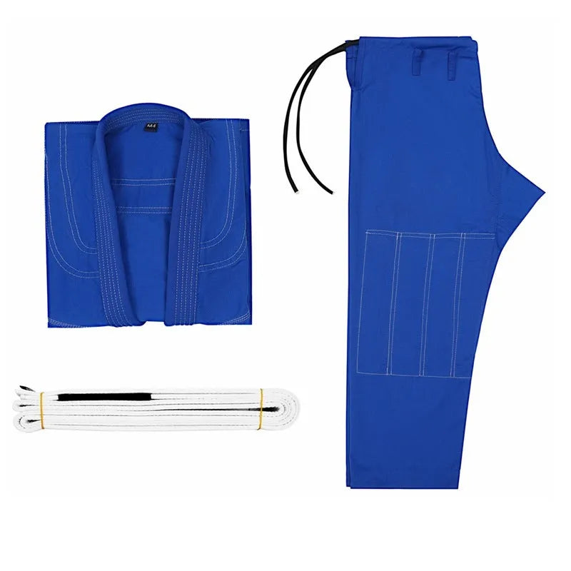 Brazilian Jiu-Jitsu gi uniform in cotton blend fabric showing jacket and trousers in available colours
