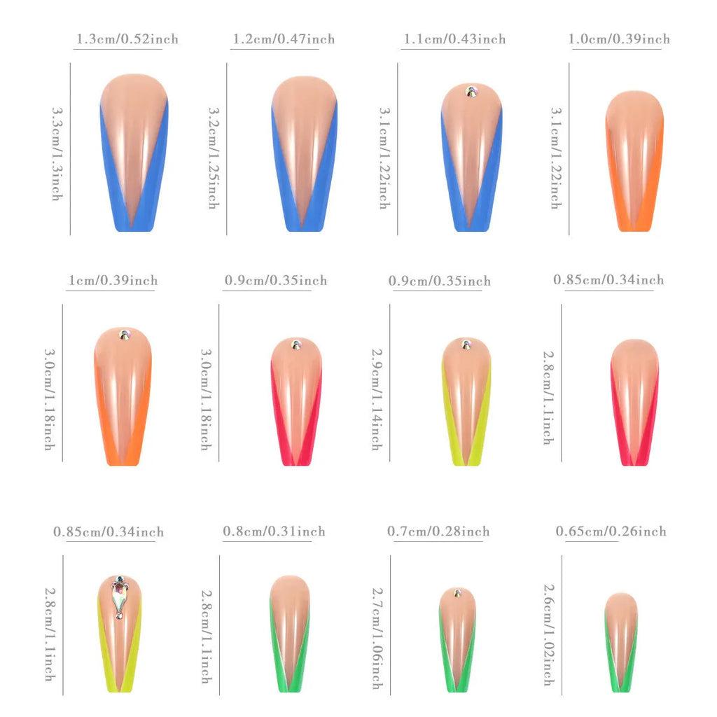 Detachable nail tips with cartoon love hearts in diamond colour French style