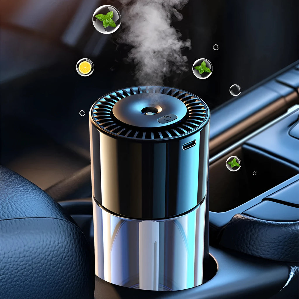 Glass perfume humidifier with USB plug, 12.7cm height, available in pure cologne and classic ocean scents