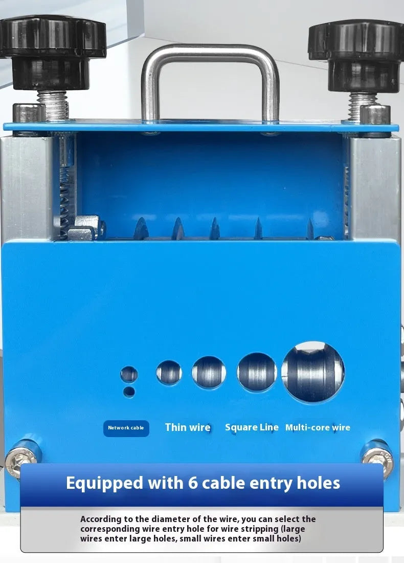 SD-017 manual wire stripping machine with adjustable diameter range on a workbench.