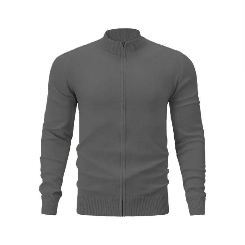 Casual zip-front sports sweater with stand collar in cotton fabric, loose fit, multiple colour options