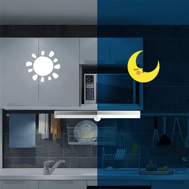 LED body induction light strip, battery powered, motion sensor, black or white, 10cm to 50cm, warm or white light