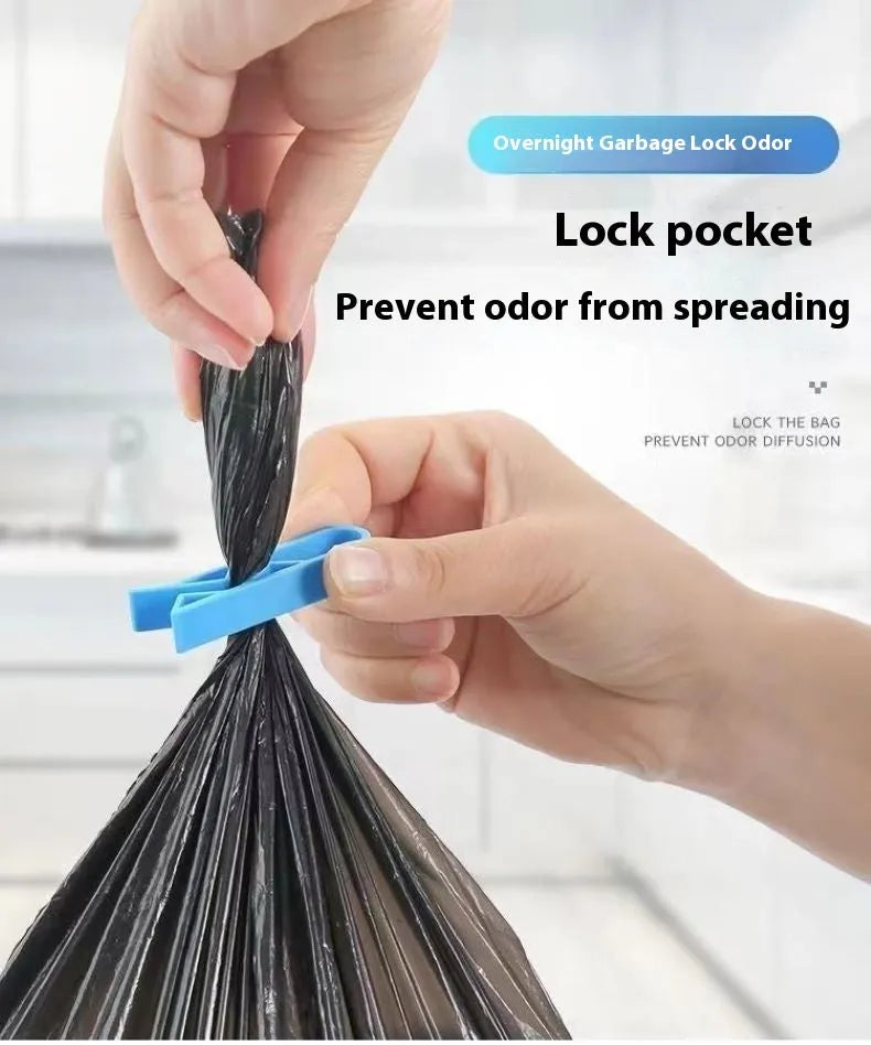 Polypropylene garbage bag fixing clip for holding bin liners securely to trash can sides.