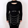 Black PU leather waist chain with bandage-style adjustable binding for women's fashion accessories