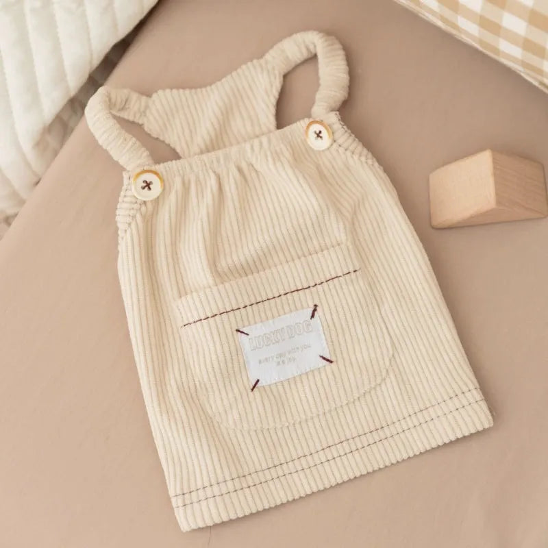 Corduroy dog vest with Sherpa collar for small dogs and cats, solid-colour overall design, brown or white
