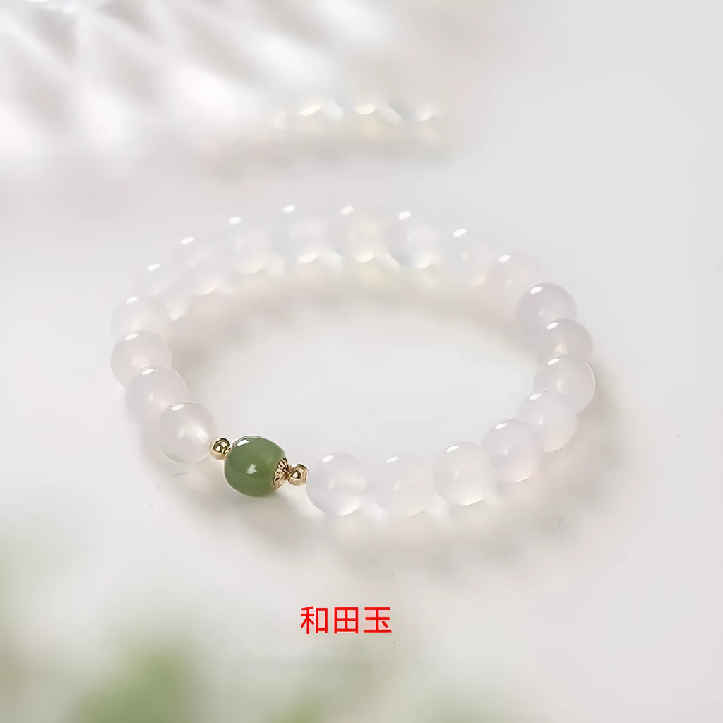 Handmade natural white agate and cinnabar crystal bracelet for men and women.
