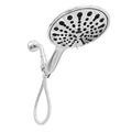 Portable handheld shower head with electroplated finish showing six spray function settings