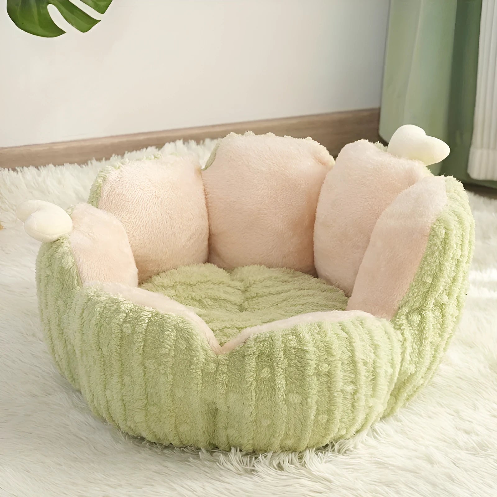 Cactus-themed soft cat litter kennel enclosure in green colour showing large size dimensions