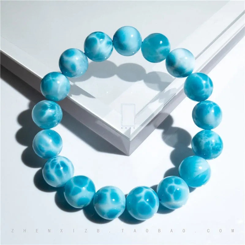 Blue natural crystal sea-pattern stone Bodhi bracelet with pearl decoration in Maillard style