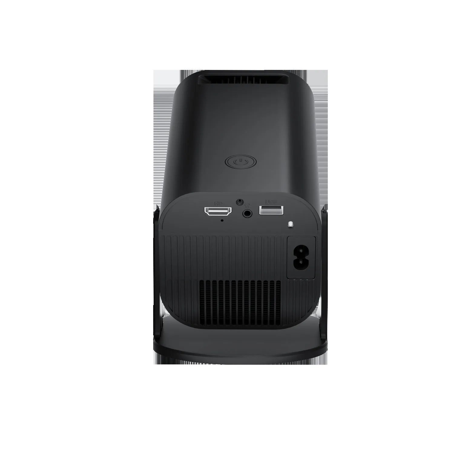 Black P330 portable mini projector with remote control on white background