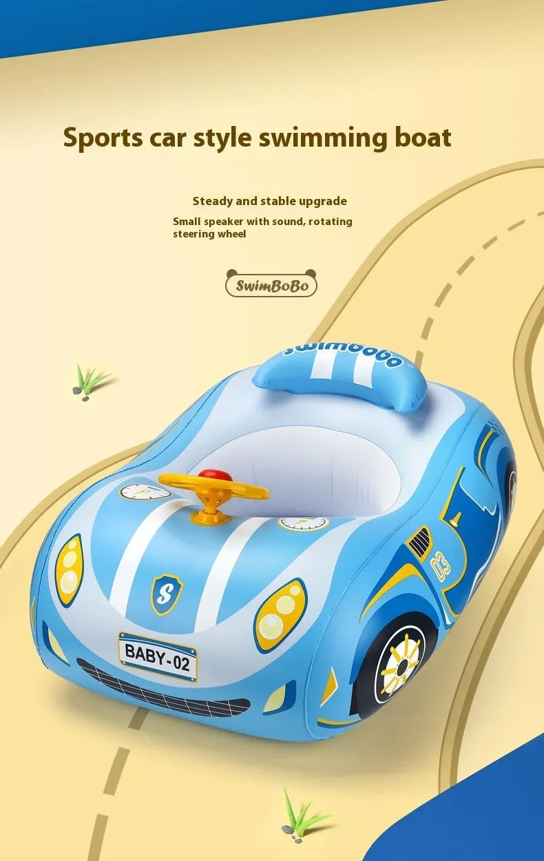 Inflatable car steering wheel swimming ring for children with cartoon pattern and PVC construction